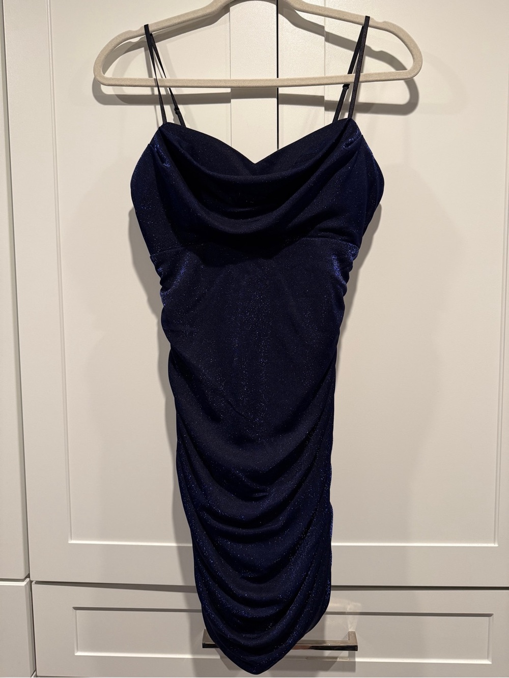 Navy Cowl Neck Ruched body con dress